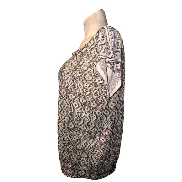 CHICO'S Top Women's Size L (2) Green Rust Embellished SS Banded Waist Blouse - Picture 4 of 6